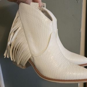 White Western Fringe Booties